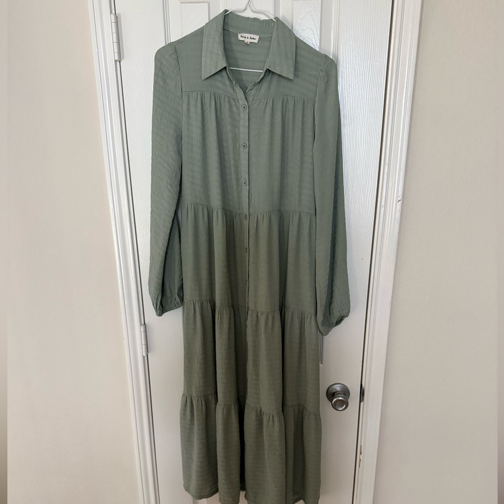 Ada Faye Elegant Sage Green Midi Dress
